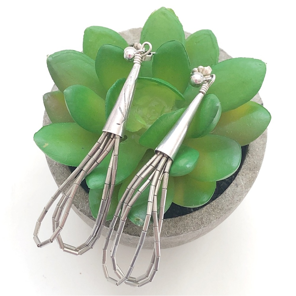 Vintage Southwestern Liquid Sterling Silver Drop Earrings